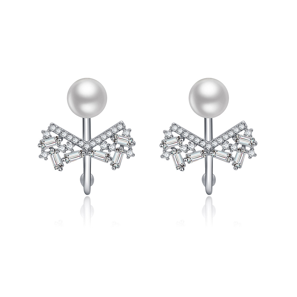 Hook Pearl CZ Bow Earrings